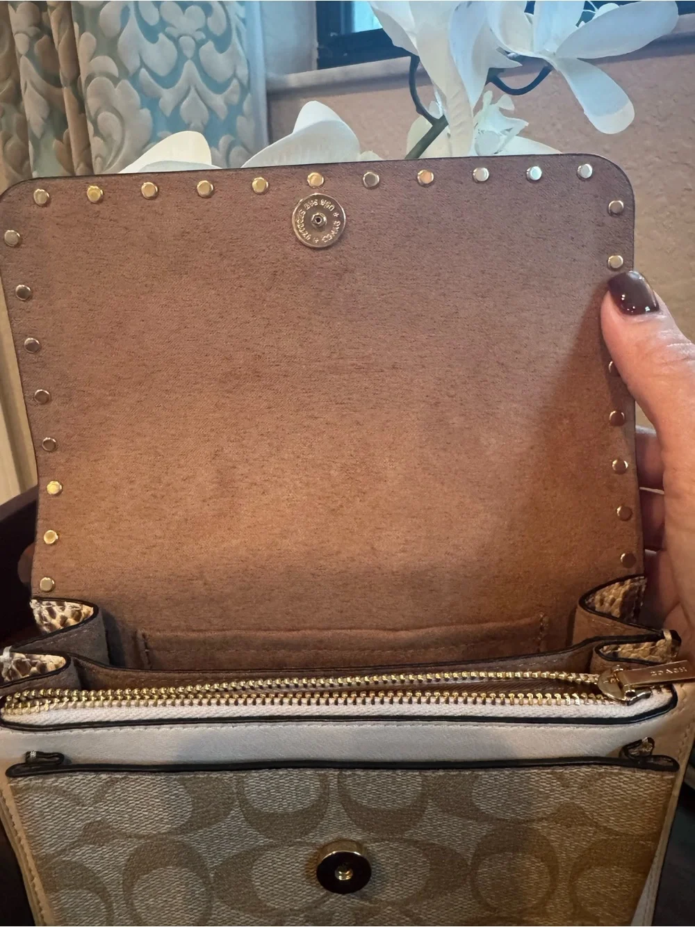 Coach Chalk and Signature Canvas Crossbody/Foldover Belt Bag with Rivets